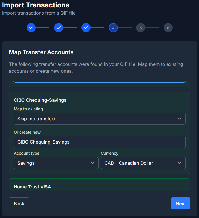 Map Transfer Accounts Step